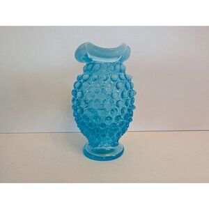 Vintage Fenton Blue Hobnail Glass Vase With Ruffled Edge